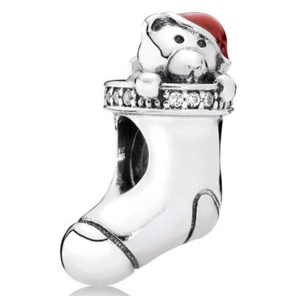 Pandora Christmas Stocking Charm with Teddy Bear